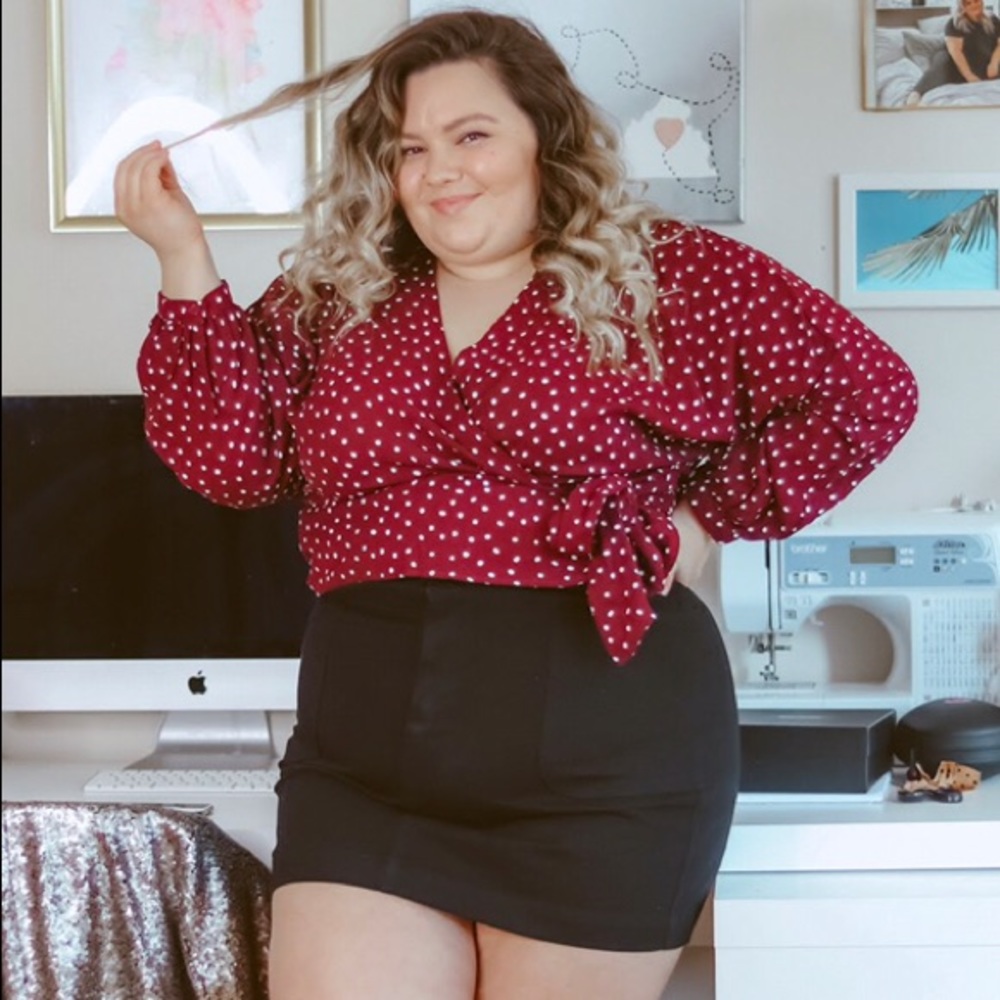 Common Assembly Loveriche Mulberry Dot Wrap Blouse